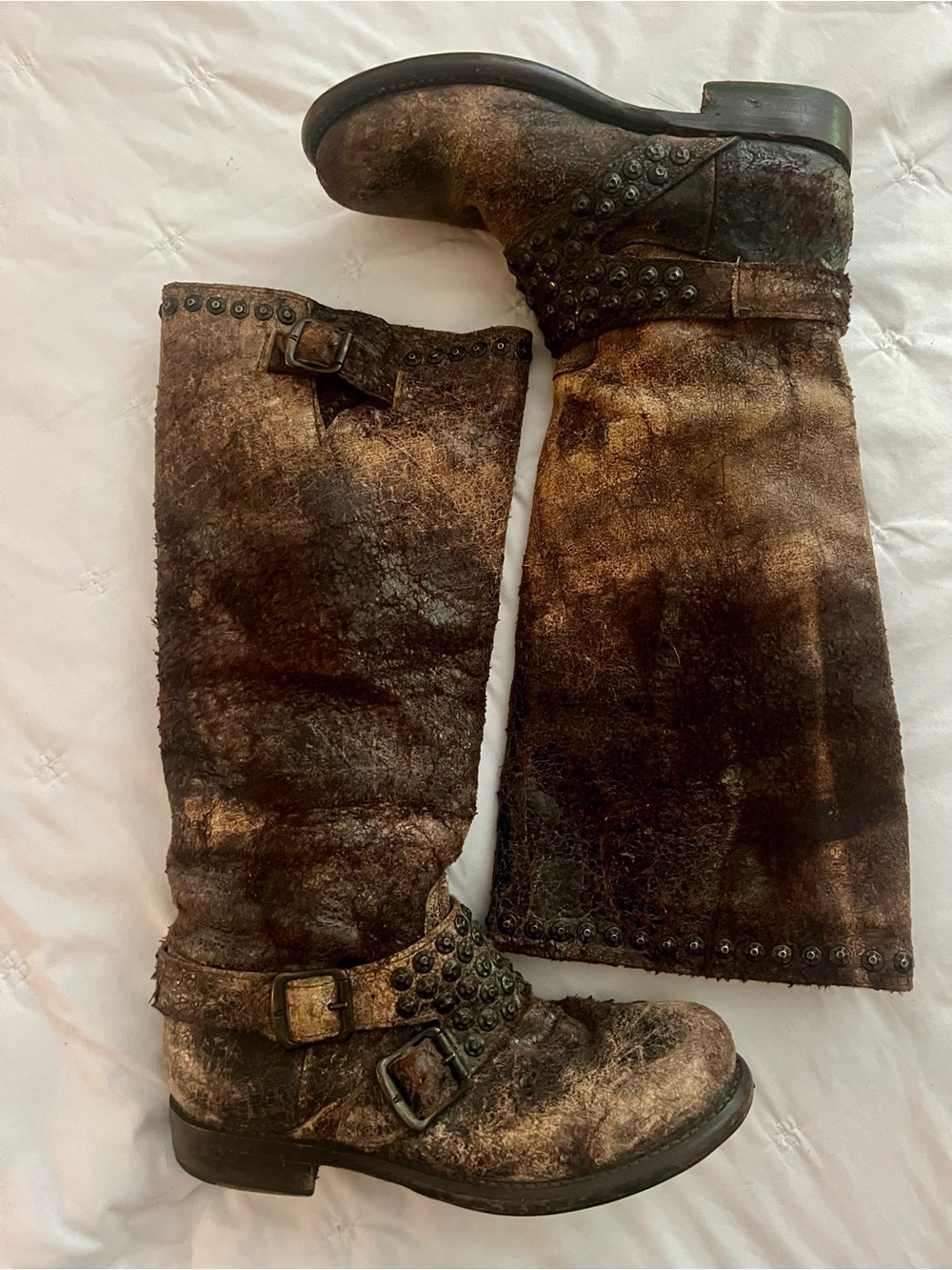 Frye Jenna Studded Distressed Leather Boots